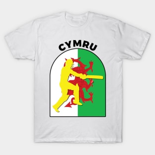 Cymru Cricket Batsman Baner Cymru T-Shirt